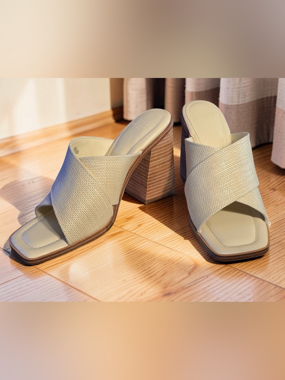 Marc Fisher NWT Sz 9.5 Woven Cross-Strap Block Heel Mule in Light Beige (SH445)